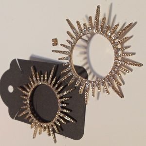 Gold Tone Spike Large Hoop Sunburst Circle Earrings Jewelry